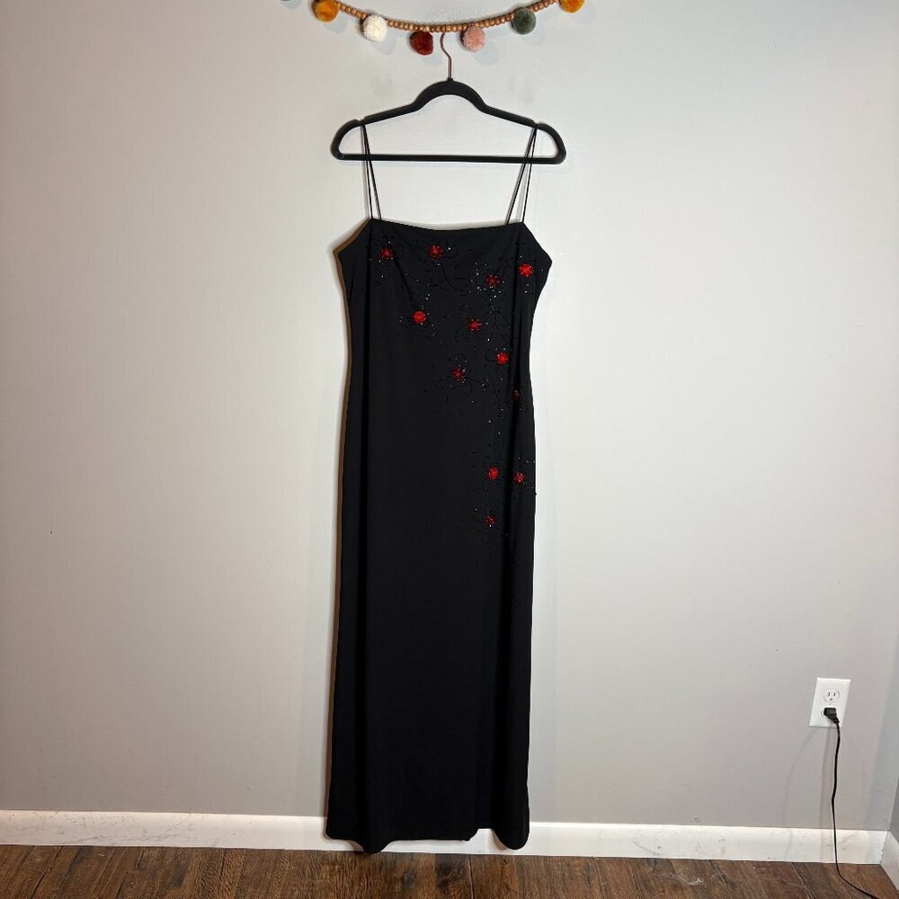 Y2K Goth Whimsigoth Vtg black beaded flower formal dress